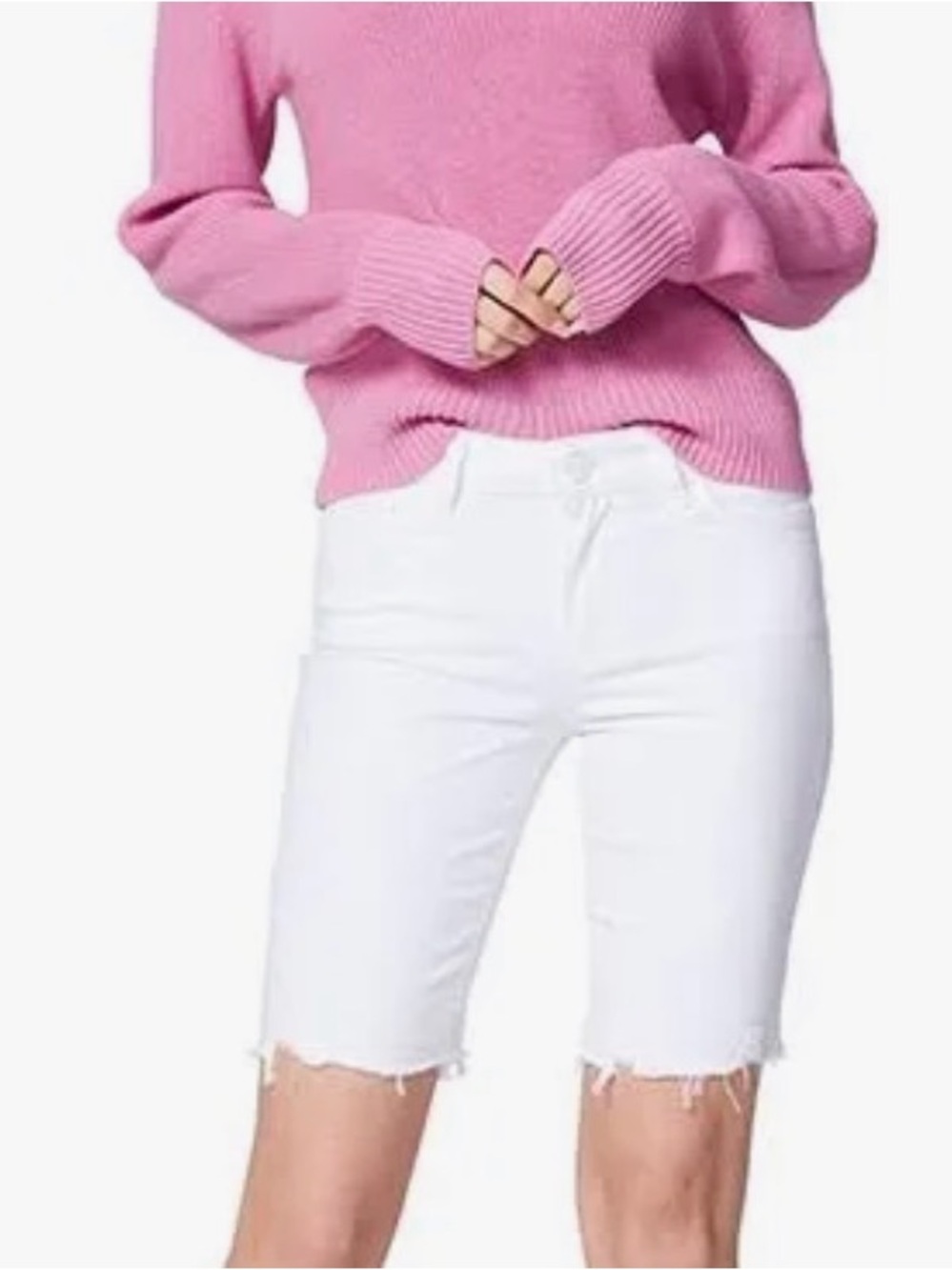 PAIGE Women's Cream Distressed Jean Shorts